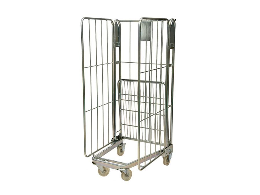 Roll cage A-frame 3 walls by ZAMKO; Roll cages, also known as roll containers or roll pallets, are mobile units typically used for transporting and storing goods
