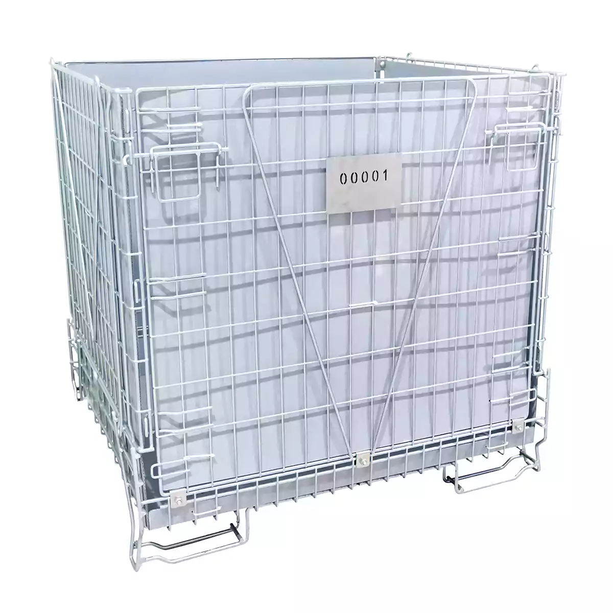 Mesh wire pallet cage for PET Preforms and Bottle Cap production. Standard version, with closed walls. All Galvanised Steel