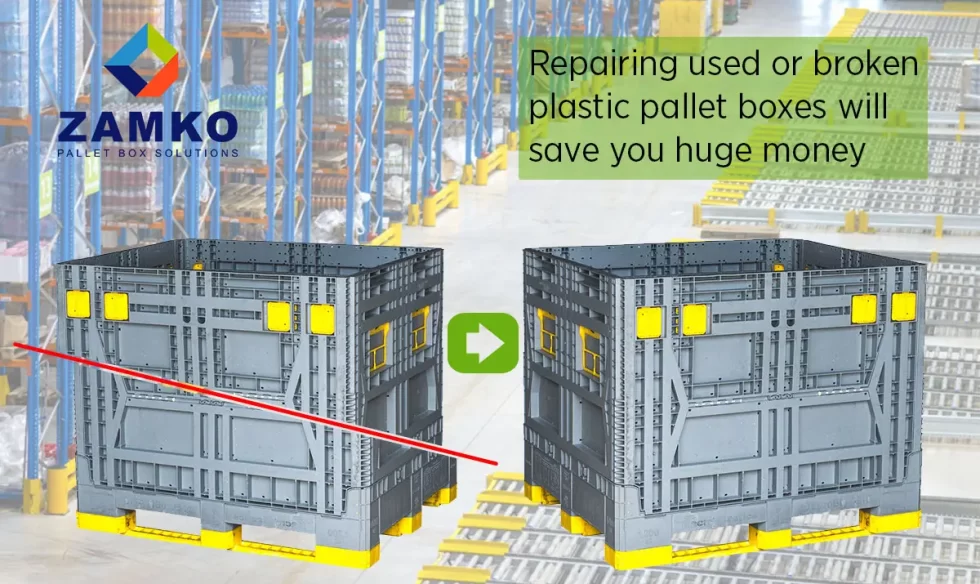 plastic repair pallet boxes by Zamko B.V. - repairing used plastic pallet boxes save huge money for your business